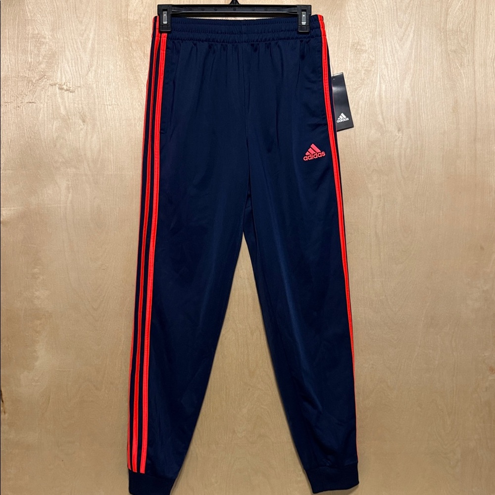 adidas Navy Track Pants with Red Accent Stripes